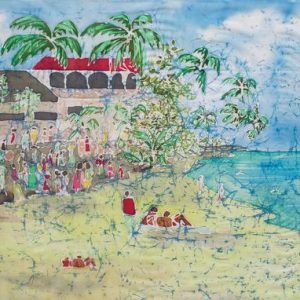 The Feast at Lele  Silk Painting Original